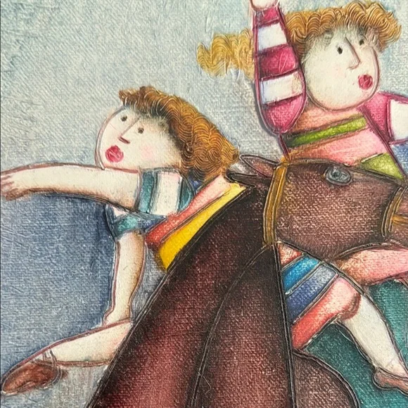 Colorful Vaulting Children on Horse Original Oil Painting by Roybal